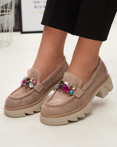 Mocasini de damă maro deschis cu ornament Bokkso- Footwear