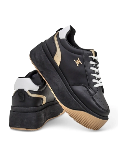 Sneakers damă Hypatia Nero din piele ecologică cu platformă de 5 cm