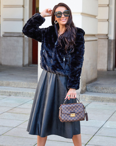 Royalfashion Jachetă de damă cu două fețe cu blană în negru