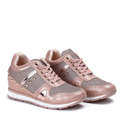 Różowo - złote sportowe buty na krytym koturnie Grina - Obuwie