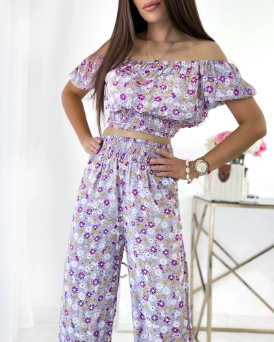 Royalfashion Set floral de damă din două piese violet