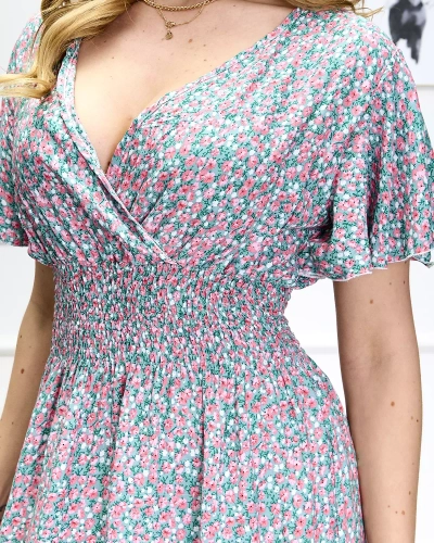 Rochie lungă verde de damă cu imprimeu floral - Îmbrăcăminte