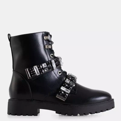 OUTLET Genti dama negre cu pietre Ksymena - Incaltaminte
