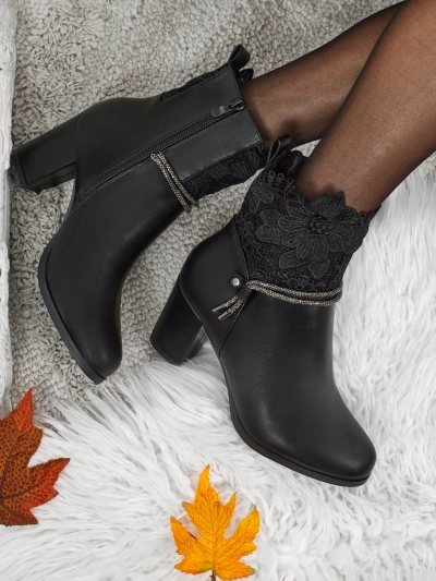 Botine Luna Negre Elegante cu Dantelă