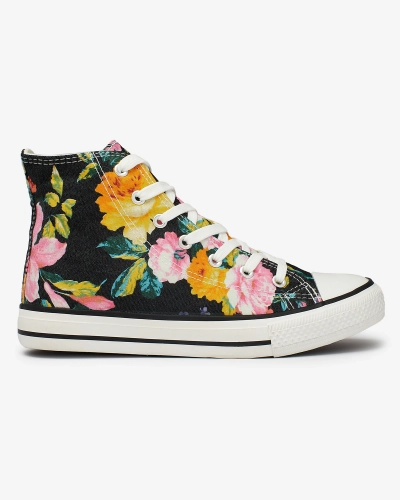 Royalfashion Adidași înalți de damă grafit imprimate cu flori colorate Fahenna