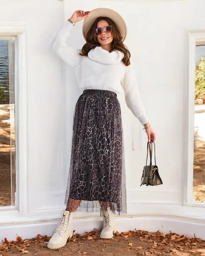 Fusta midi pentru femei, cu model din dantelă de la Royalfashion