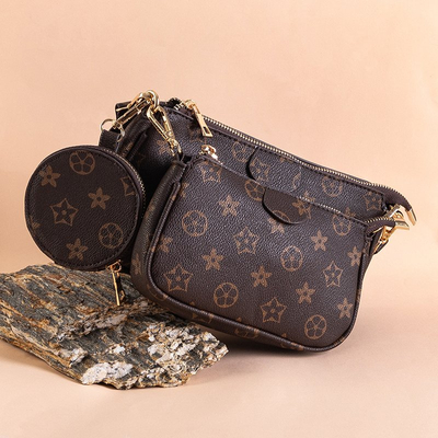 Geantă de mână pentru femei, cu trei piese, maro - Genti de mână