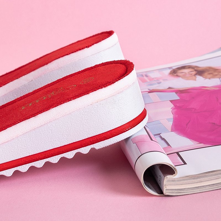 OUTLET Papuci roșii de damă pe toc mic cu fundă de la Nelesa - Pantofi