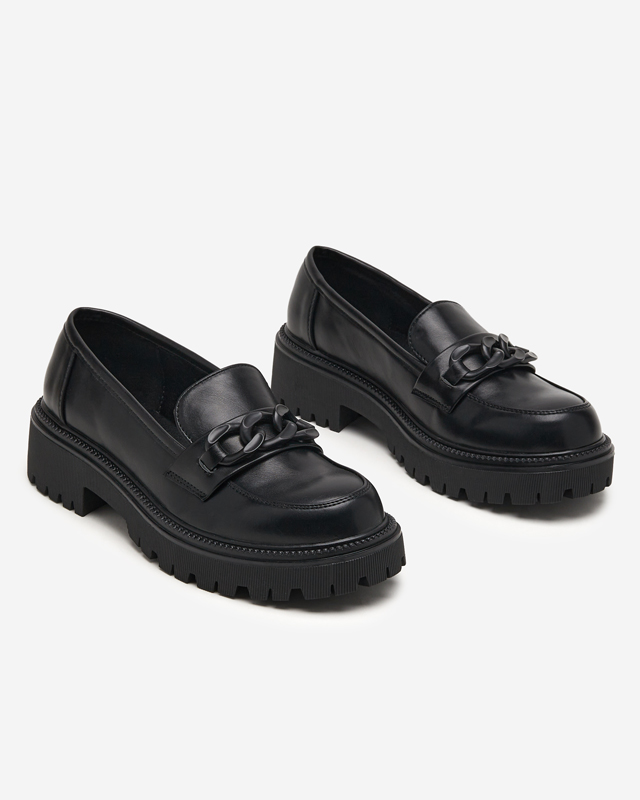 OUTLET Pantofi de dama din piele ecologica neagra cu lant Konera - Incaltaminte