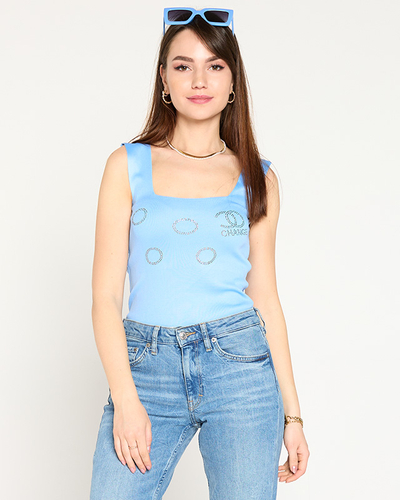 Top de damă albastru deschis cu zirconiu cubic auriu - Îmbrăcăminte