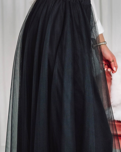 Fustă midi de damă cu două straturi, neagră - Îmbrăcăminte