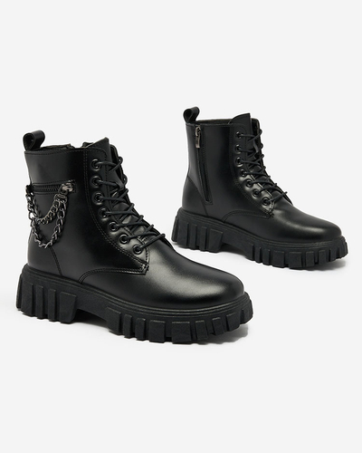 Royalfashion Cizme bagger de damă din piele ecologică de culoare neagră Stiifer