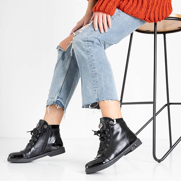 Cizme dama negre cu dantela Andria - Încălțăminte