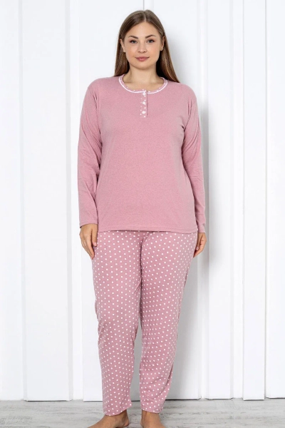 Royalfashion Pijamale pentru femei din bumbac 2 piese cu buline PLUS SIZE