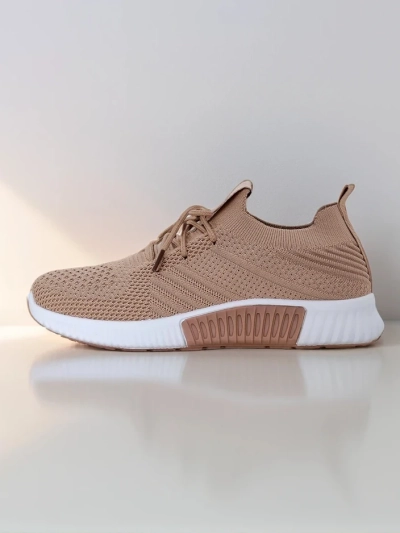 Sneakers de damă Aristea maro deschis toc plat material textil 3 cm