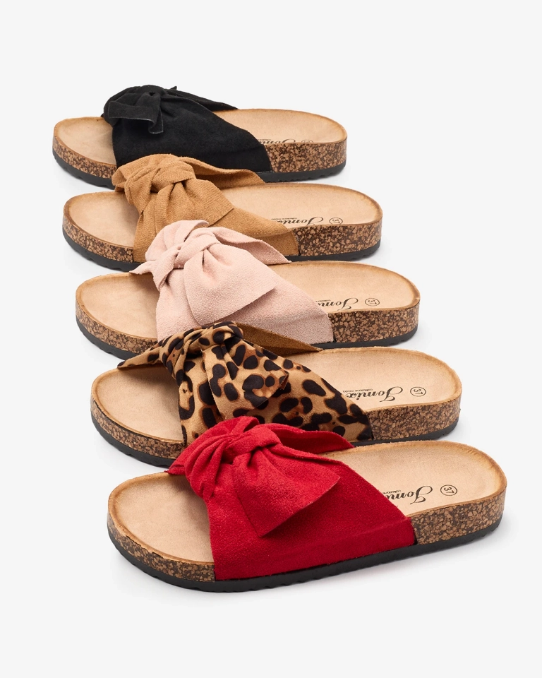 Șlapi de damă cu fundiță în roz Orofdo- Footwear