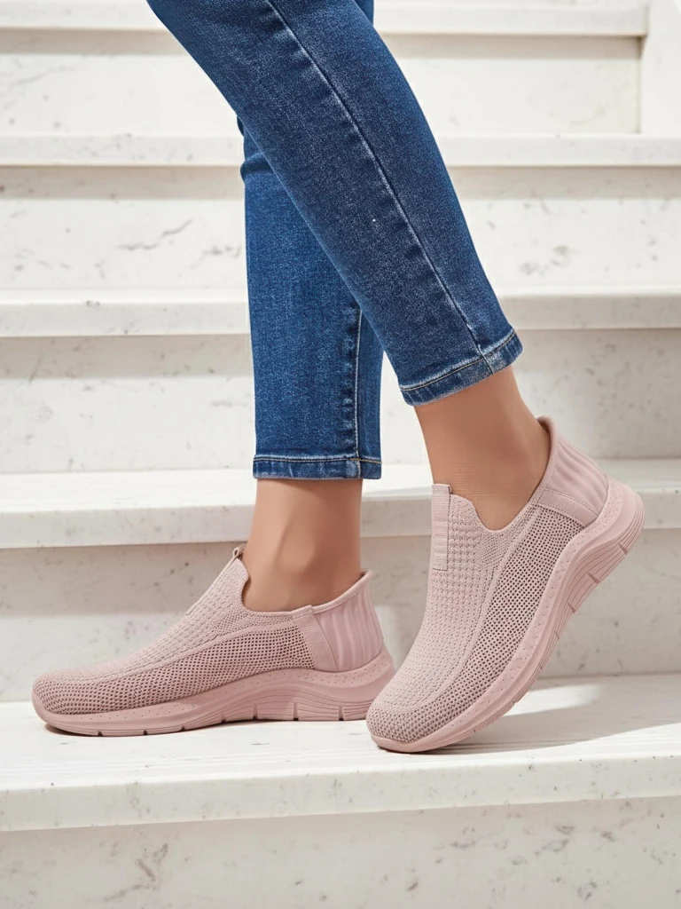 Дамски маратонки Apollo Rosa – розови обувки slip-on от плат на плоска подметка