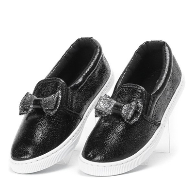 Czarne dziewczęce slip - on z brokatową kokardką Synine - Obuwie