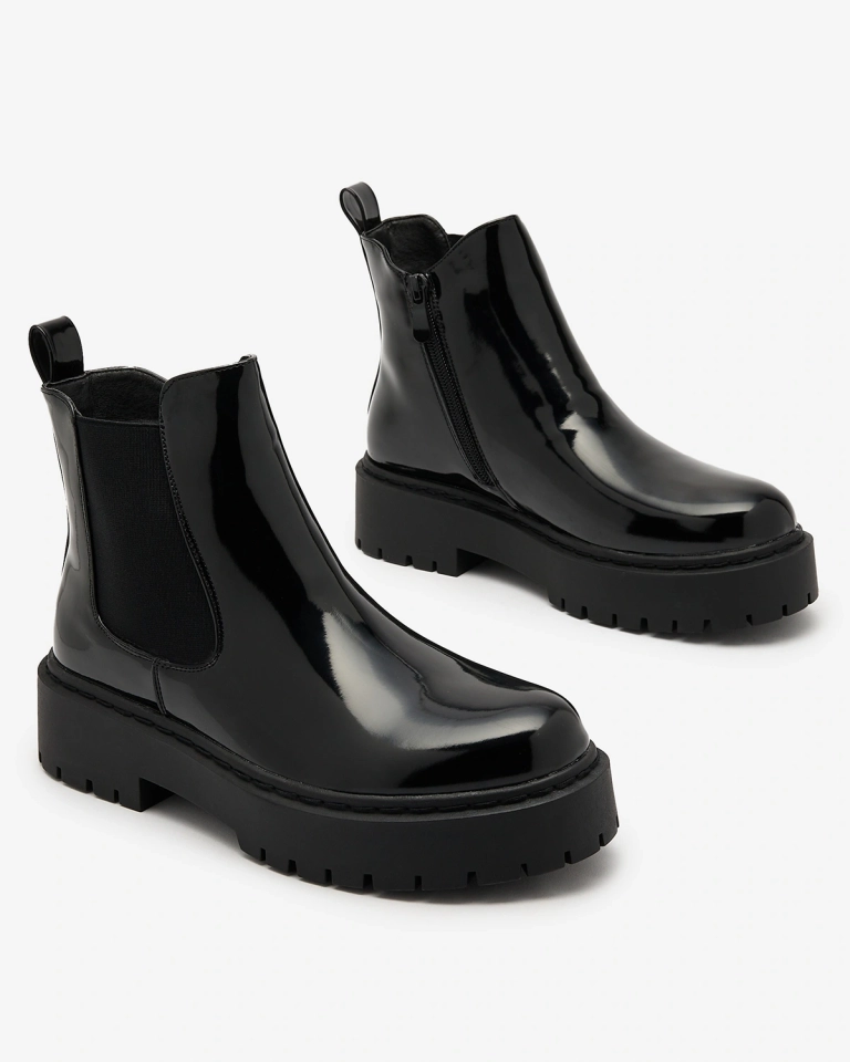 Royalfashion Cizme negre lăcuite fără toc pentru femei Glossy Chic