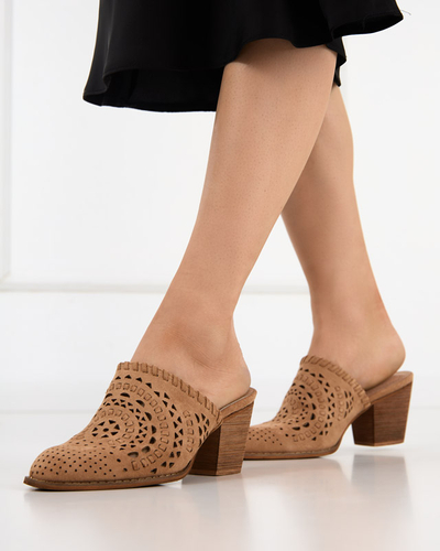 OUTLET Pantofi de dama maro deschis Aqarion cu toc inalt - Incaltaminte