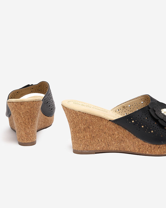 OUTLET Papuci negri de dama pe pană Dombas- Pantofi