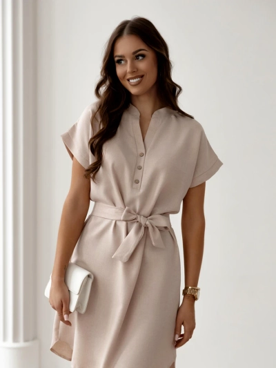 Royalfashion Rochie mini pentru femei cu mâneci scurte și decolteu cu nasturi