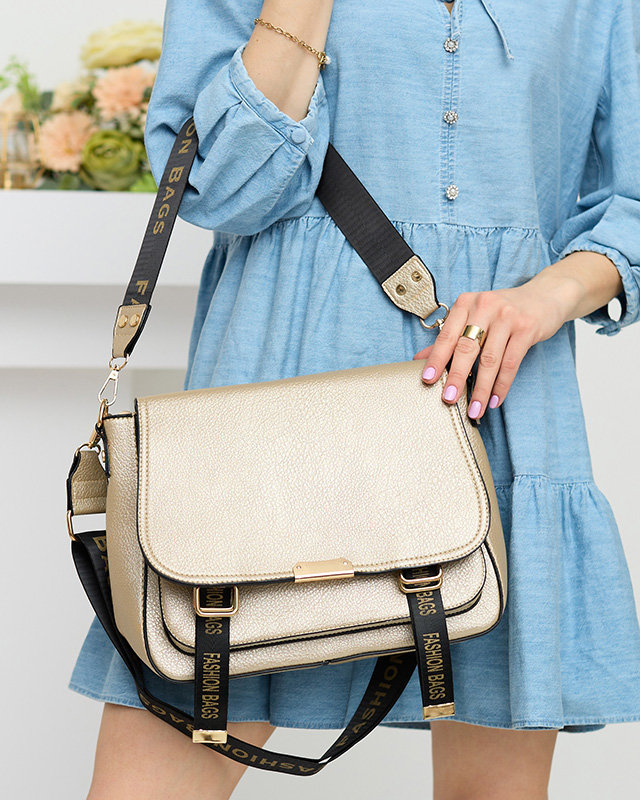 Geanta dama aurie cu dungi cu inscriptii - Accesorii