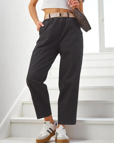 Pantaloni din țesătură din bumbac drept pentru femei Royalfashion