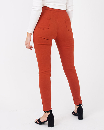 Tregging de dama maro din stofa cu nasturi decorativi - Imbracaminte