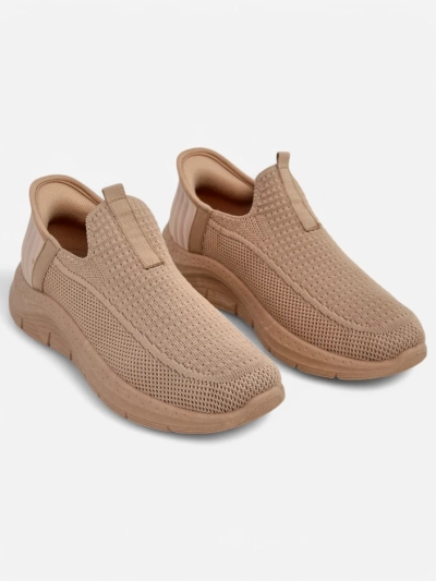 Pantofi de damă slip on Selene Bej - sneakerși confortabili cu toc plat