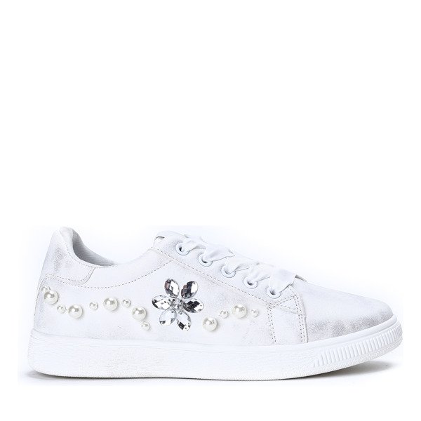 Białe tenisówki z perełkami i cyrkoniami Florssa - Obuwie