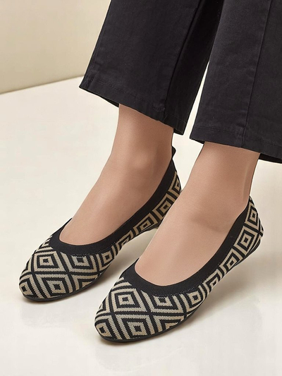 Royalfashion Balerine de damă din material textil cu imprimeu geometric Metric