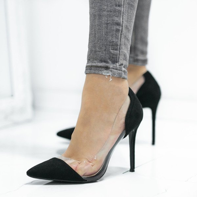 Czarne czółenka na szpilce z przezroczystą wstawką Aurelia - Obuwie