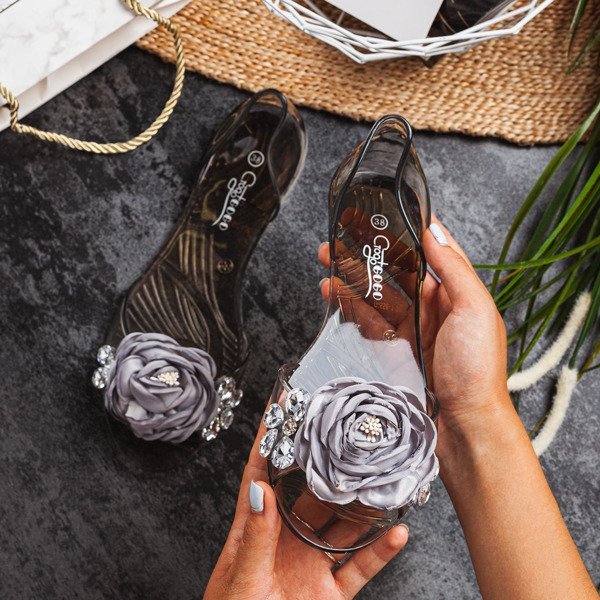 OUTLET Meliski negru transparent cu decoratiuni Malia - Incaltaminte