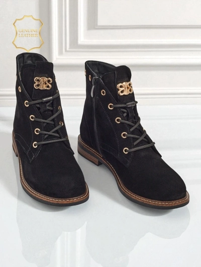 Botine de damă Aurelia Romano din piele întoarsă naturală – maro, cu blană
