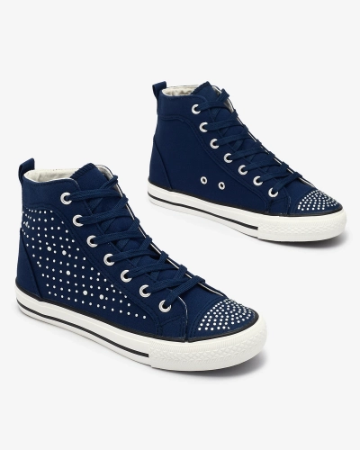 Adidași cu vârf înalt albastru marin, cu zirconii Totulu- Footwear
