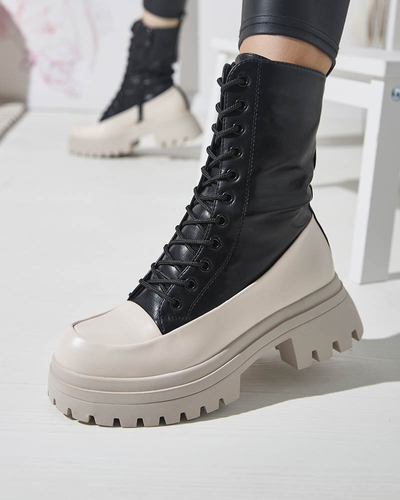 Cizme înalte de damă negre și bej Susker - Încălțăminte