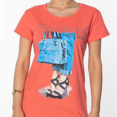 Tricou damă Coral cu MODĂ - Imprimeu vestimentar