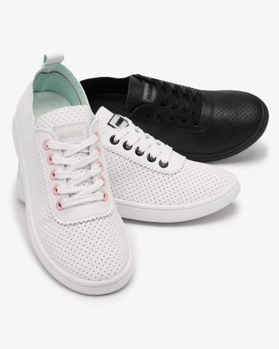 Royalfashion Adidași albi de damă traforați cu inserții roz Akeria