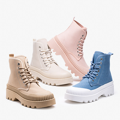 Botine dama cu toc plat Roulle albastre - pantofi