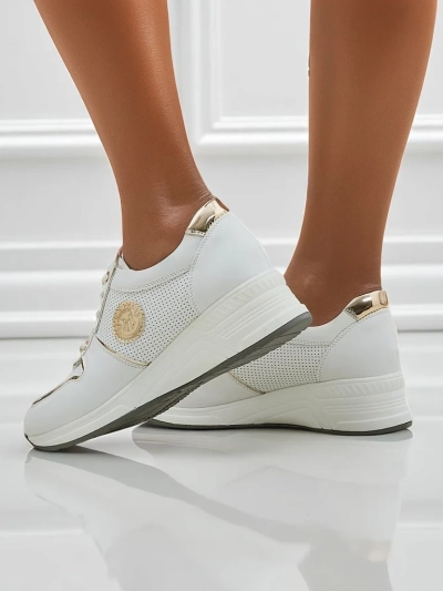 Sneakers damskie koturny Calista Athena białe skóra ekologiczna