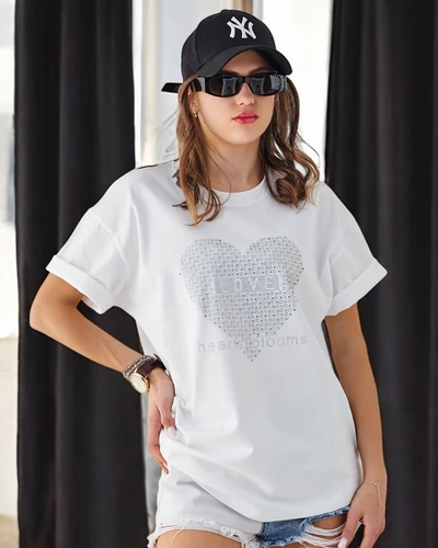 Royalfashion Tricou din bumbac pentru femei LOVE cu strasuri