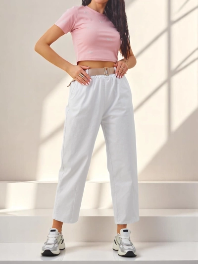 Pantaloni din țesătură din bumbac drept pentru femei Royalfashion