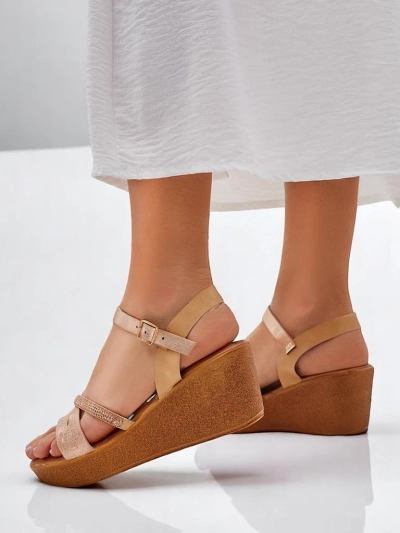 Sandale cu toc wedge pentru femei Royalfashion cu strasuri și sclipici Eclat