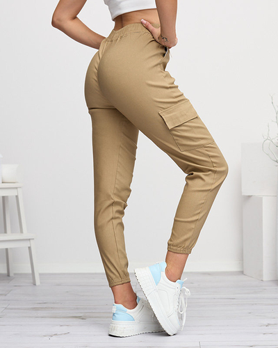 Pantaloni cargo de damă maro deschis cu buzunar detașabil - Îmbrăcăminte