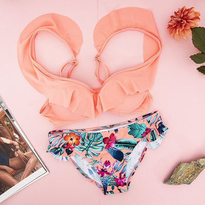 Costum de baie floral portocaliu - lenjerie de corp