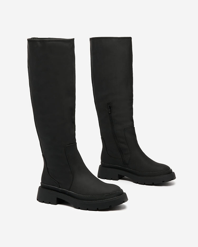 Royalfashion Negru mat cizme până la genunchi pentru femei Ikemis