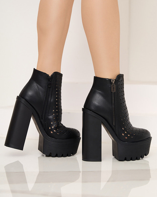 OUTLET Cizme negre de damă ajurate pe stâlpul Elangel-Footwear