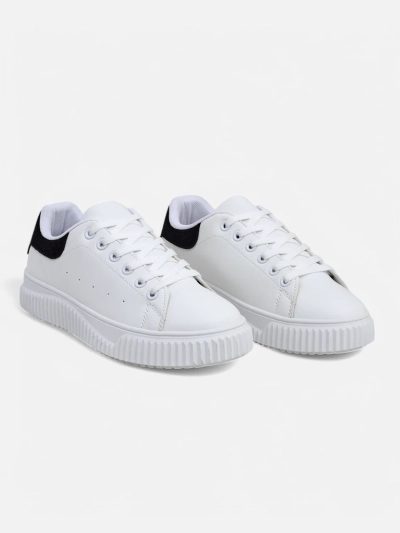 Damskie sneakersy Callista na platformie ze skóry ekologicznej białe-czarne