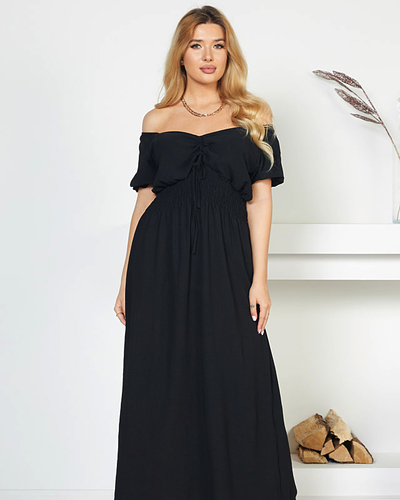 Rochie midi cu talie elastică de culoare neagră - Îmbrăcăminte